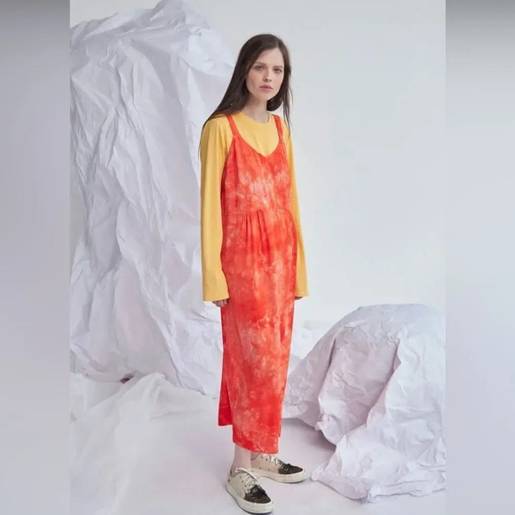 RAQUEL ALLEGRA Orange Tie-Dye V-Neck Midi Dress size 2 (Medium) - Picture 9 of 13